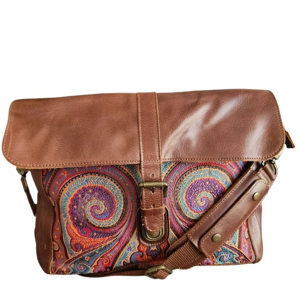 Londo Leather Messenger Bag Laptop Unisex Travel Paisley Preppy